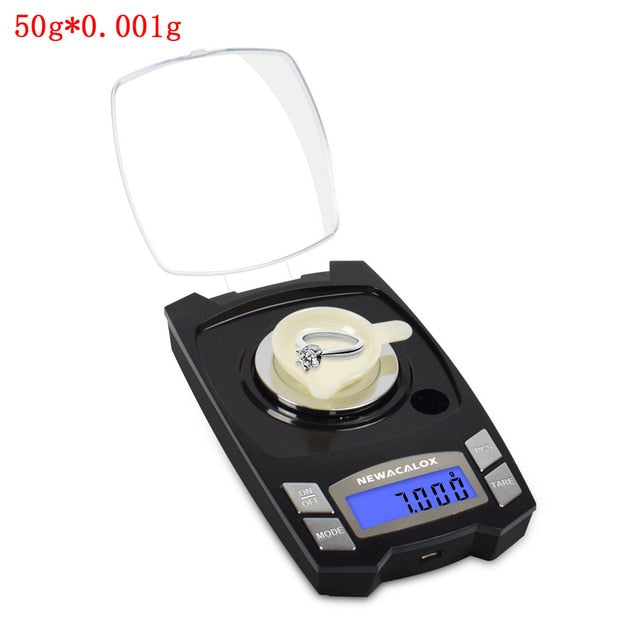 NEWACALOX 50g/100g x 0.001g USB Charging Jewelry Scale LCD Digital Pocket Precision Electronic Scale Medicinal Lab Balance Weigh